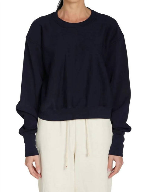LES TIEN Ryder Crop Crew Neck Sweatshirt Blue Medium 4