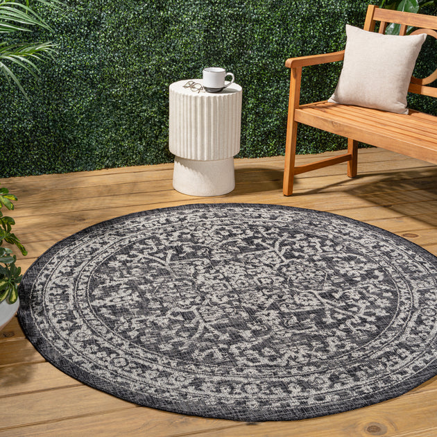 Jonathan Y Malta Round Rug Black Gray 3