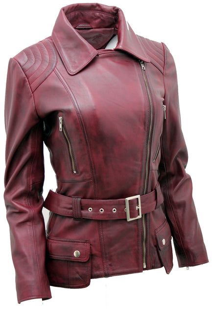 Infinity Quito Womens Long Leather Biker Jacket Brown Medium 3