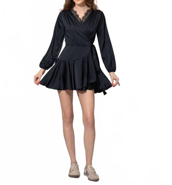ASTR Aluma Wrap Mini Dress Black Small 2