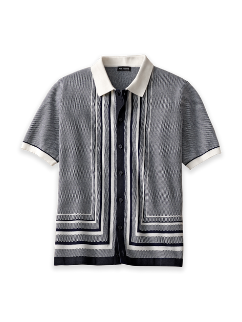 Paul Fredrick Cotton Button Front Polo Black XXXLarge 3