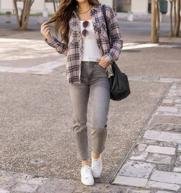 Grace and Lace Favorite Button Up Plaid Grau XXSmall 4