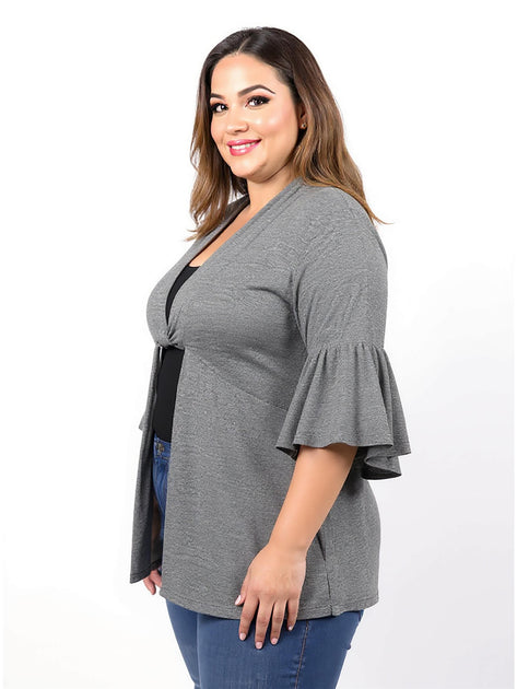 24seven Comfort Apparel Plus Cardigan Grey 3X 3