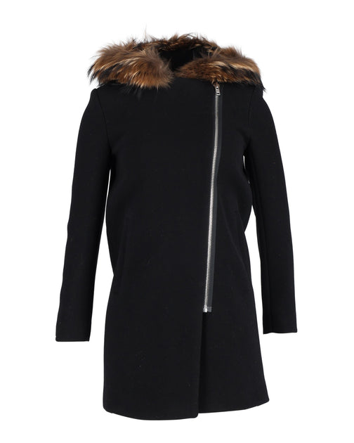 Sandro Paris Sandro Henry Fox FurTrimmed Coat in Black Wool ShopSimon