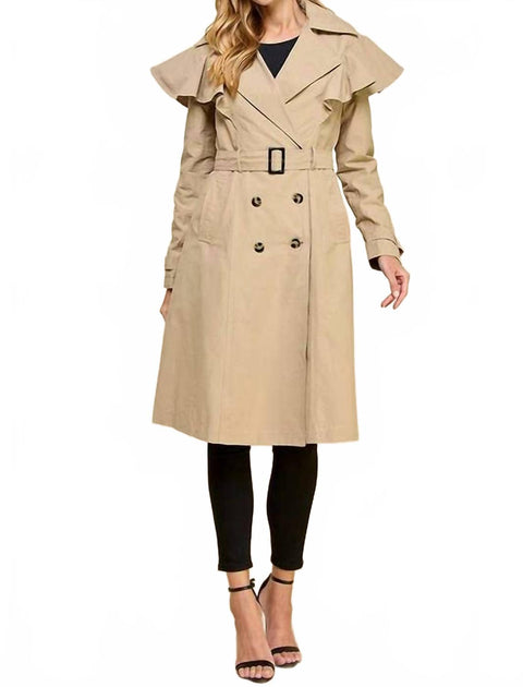 TCEC Ruffle Detail Trench Coat Beige Small 2