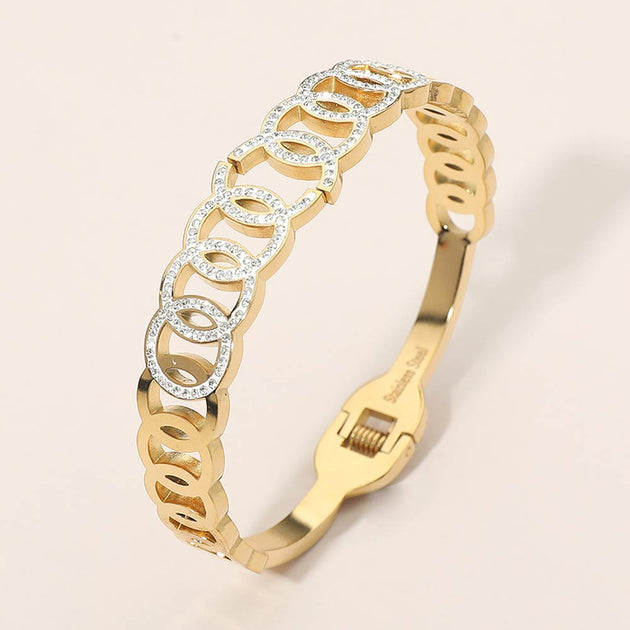 FASHNZFAB Circle Link Hinged Bangle Silver One Size 3