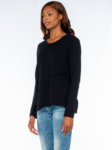 Wilt Crew Long Sleeve Crossover Raw Hem Top Grau XS 4