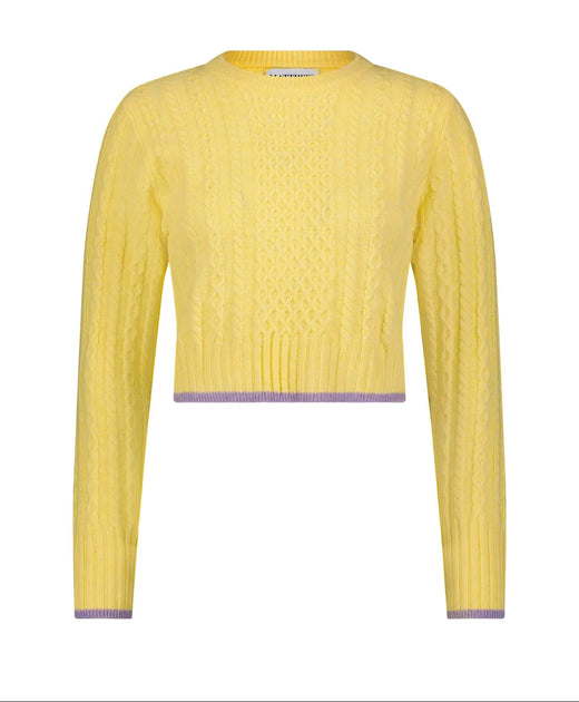 Matthew Bruch Cable Knit Crew Neck Sweater Yellow XS 4