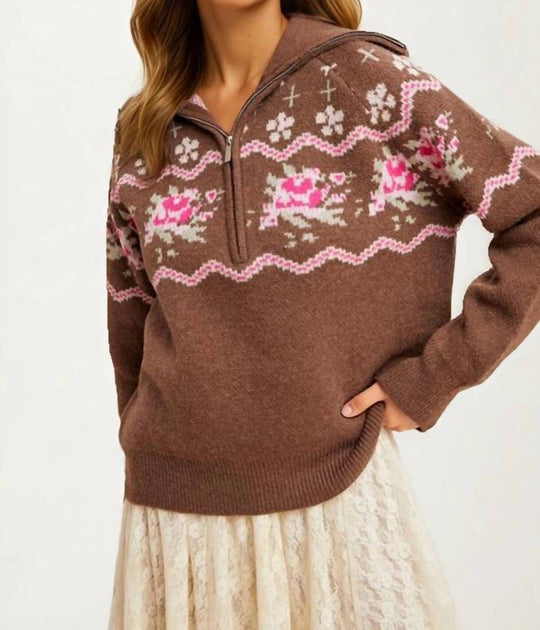 Knit & Lounge Halbzip-Pullover Braun Medium 3