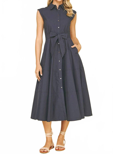 PINCH Button Down Sleeveless Midi Dress Blue Large 2
