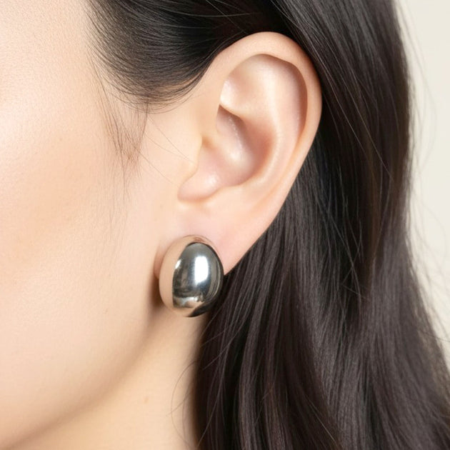 FASHNZFAB Modern Oval Stud Earrings White Gold 2