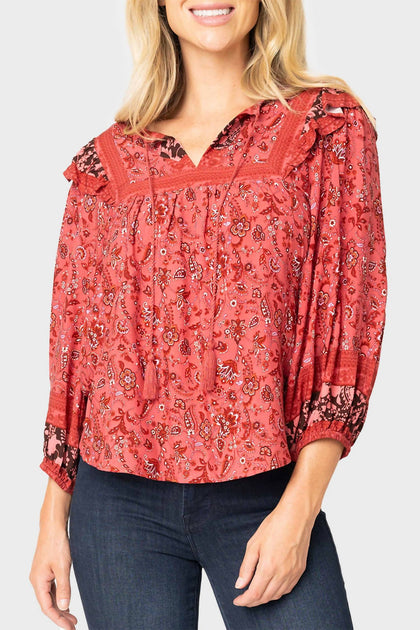 Gibsonlook Harvest Moon Border Print Blouse Pink XS 2