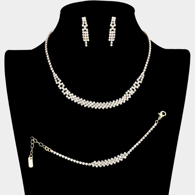 FASHNZFAB 3PCS Rhinestone Jewelry Set Black 5