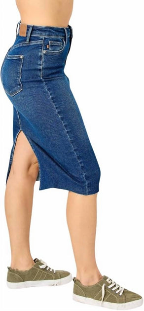Judy Blue High Waist Back Slit Midi Denim Skirt Blue Medium 3