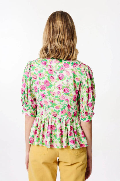 Manoush Rose Print Peplum Blouse Pink EU 38 3
