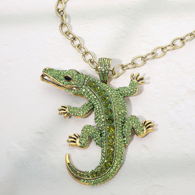 FASHNZFAB Alligator Pendant Chunky Chain Necklace Silver One Size 9
