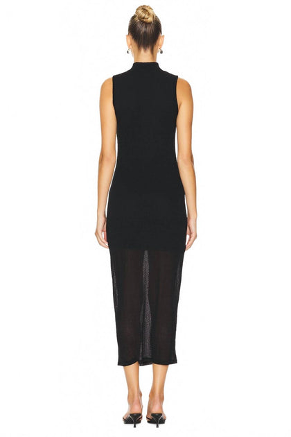 FRAME Mesh Highneck Midi Kleid Schwarz Small 3