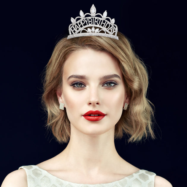 FASHNZFAB Marquise Stone Princess Tiara Silver 3