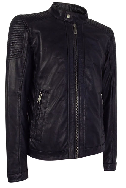 TruClothing Nehru Waschlederjacke Navy Medium 3
