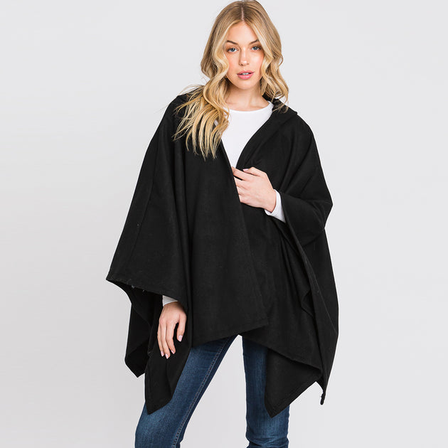 TRUEDAMES Solid Hooded Ruana Poncho Black One Size 3