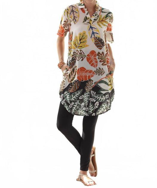 KikiSol Artisan Leaf Tunic Top Beige Medium 2