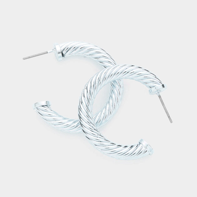 FASHNZFAB Twisted Hoop Earrings Gray Gold 2