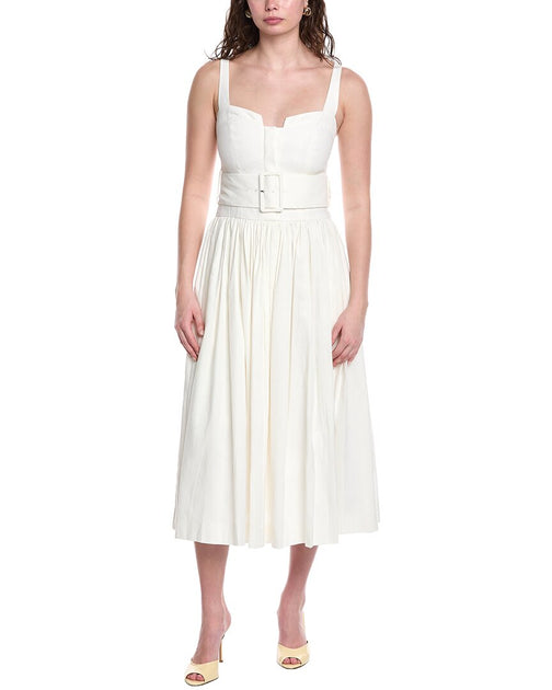 Rebecca Taylor Ottoman Linen-Blend A-Line Dress White US 10 2