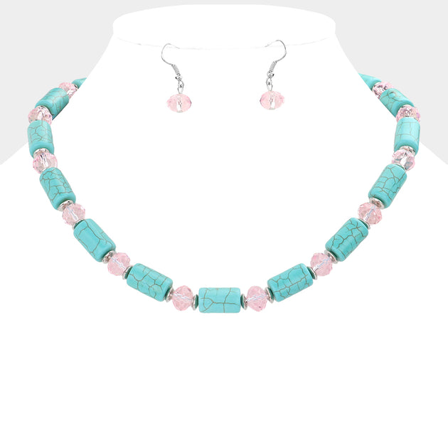 FASHNZFAB Bead Accented Turquoise Necklace Blue 4