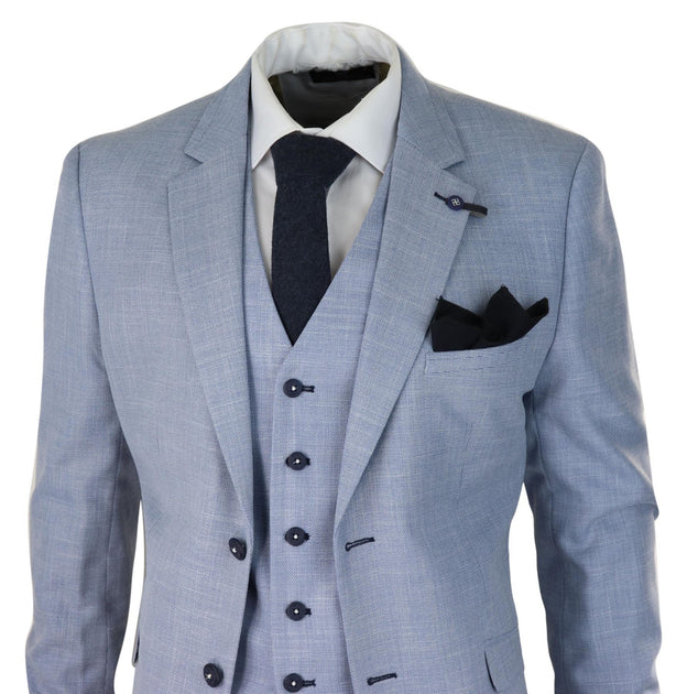 Oliver Tweed 3 Piece Linen Suit Blue US 46 Regular 4
