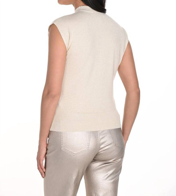 Top Pull Sans Manches à Col Monté Frank Lyman Beige Large 3