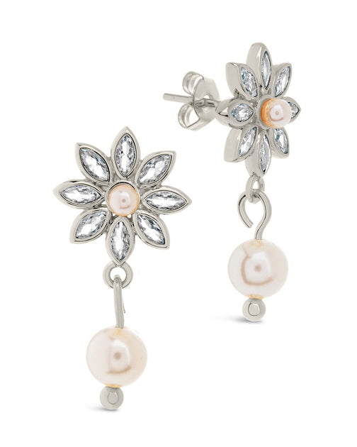 Sterling Forever Esti CZ Flower & Pearl Drop Stud Earrings Silver One Size 2