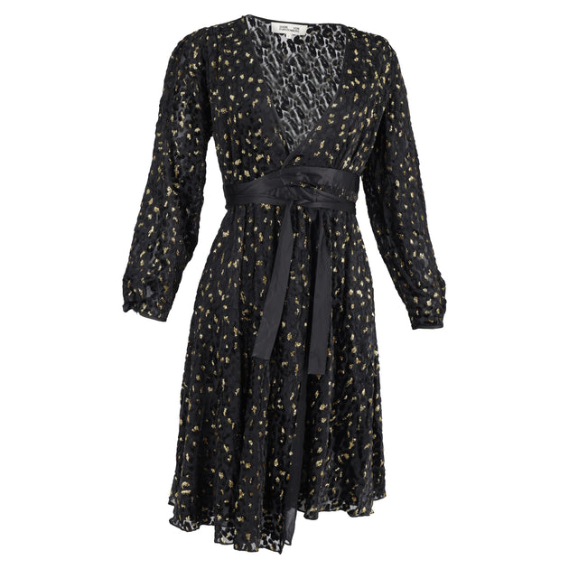 slim fit dress slacks Diane von Furstenberg Animal Print Devore Wrap Dress In Black And Gold  Viscose