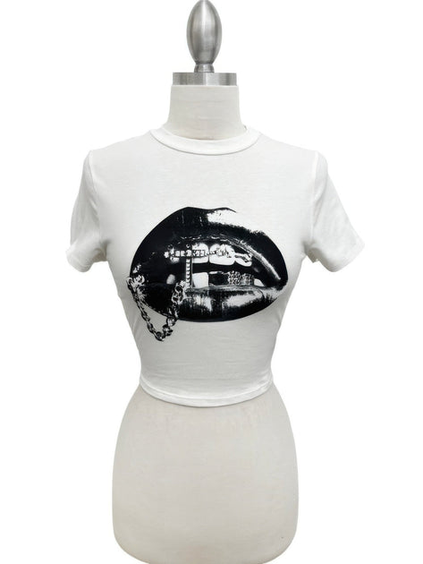 TRUEDAMES Graphic Lips Crop Top Multi Small 3