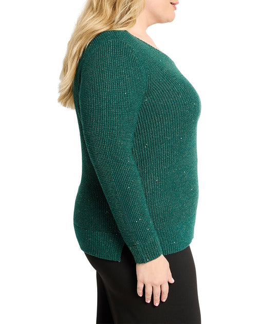 Nic + Zoe Plus Shimmer Waffle V-Neck Sweater Green XLarge 4