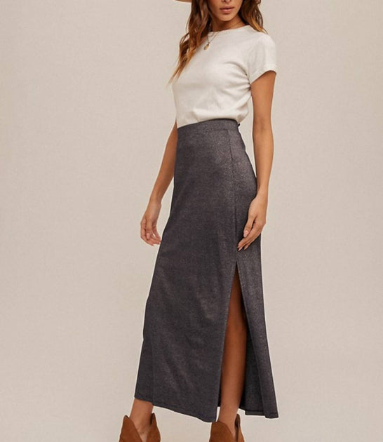 Hem & Thread Lurex Jersey Maxi Skirt Grey Medium 3