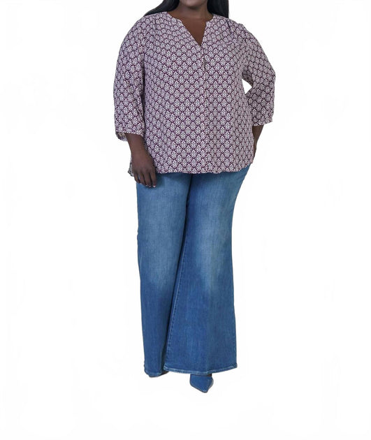 NYDJ Pintuck Button Down Blouse Purple 0X 3