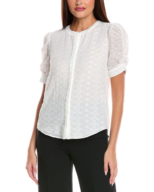 T Tahari Button Blouse White Large 2