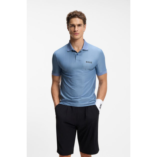 Boss Active Stripe Jersey Polo Shirt Blue Medium 4