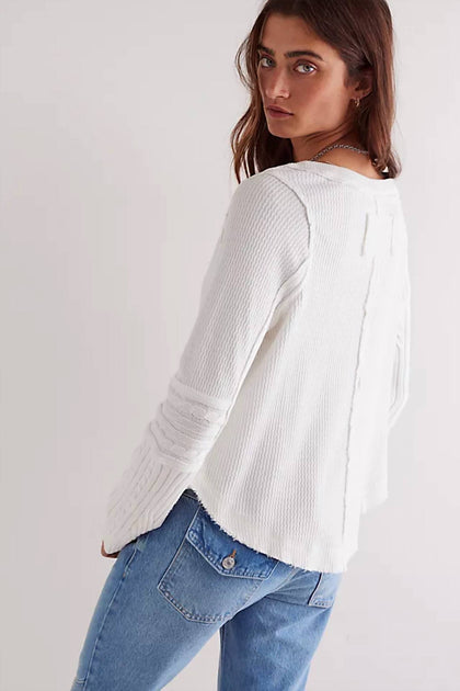 Free People Swing Cable Cuff Long Sleeve Top Beige Small 3