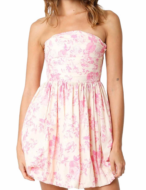 OLIVACEOUS Floral Strapless Mini Dress Pink Large 2