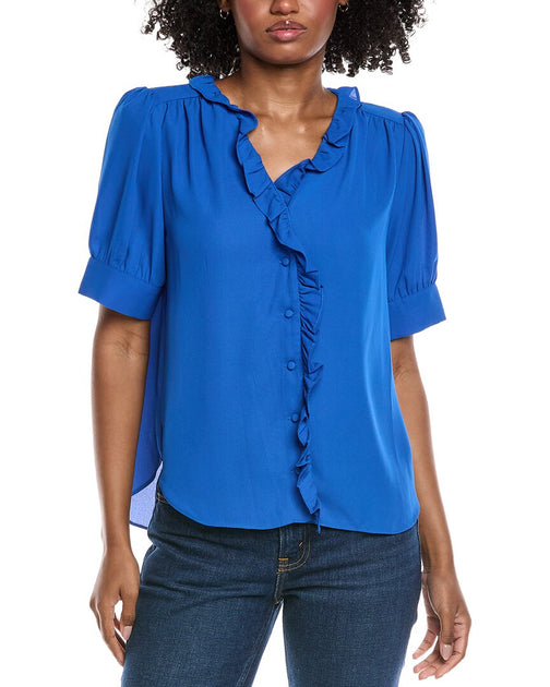 CeCe Puff Sleeve Ruffle Top Blue Small 2