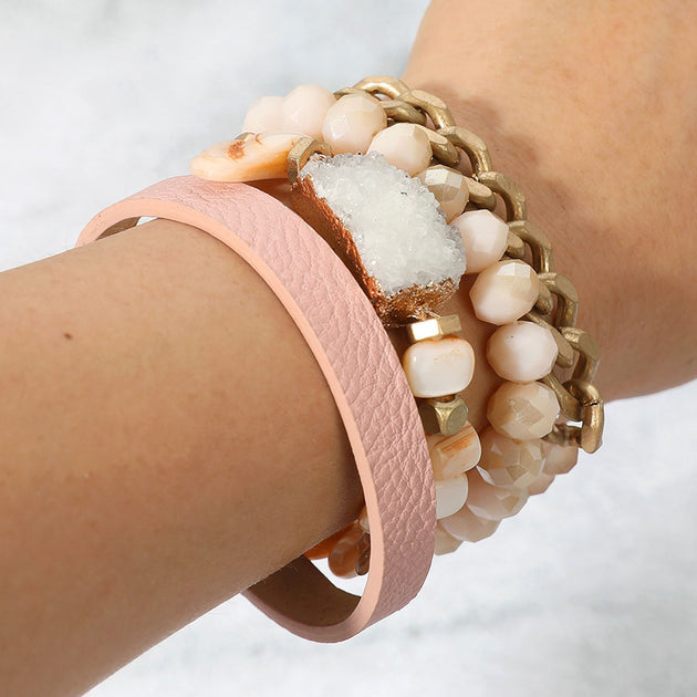 FASHNZFAB Druzy Accented Bead Layered Bracelets Multi Silver One Size 2