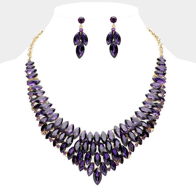 FASHNZFAB Marquise Stone Cluster Evening Necklace Purple One Size 4