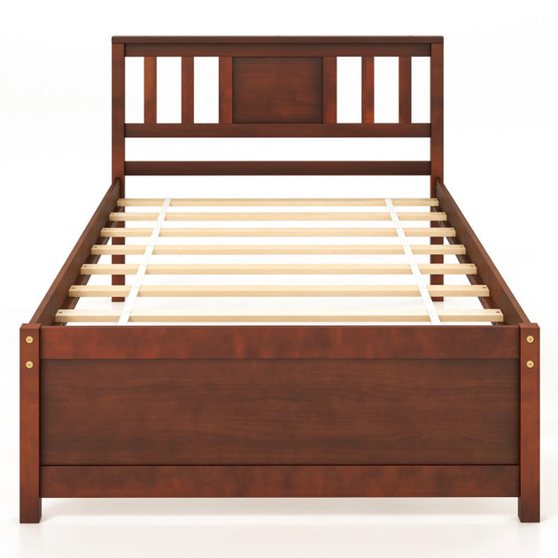 Hivvago Wooden Platform Bed Walnut Twin 2