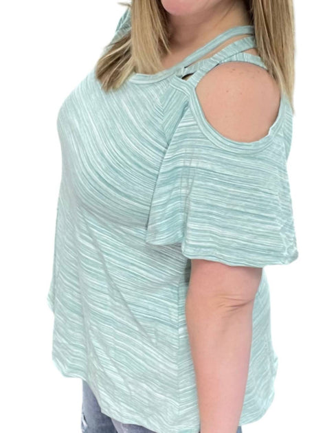 White Birch Marled Cold Shoulder Tunic Top Green Plus Size 1X 4