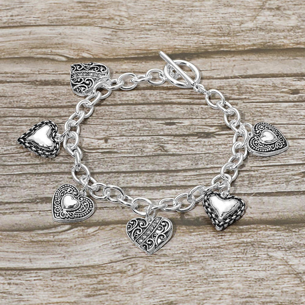 FASHNZFAB Heart Charm Station Toggle Bracelet Gold 3