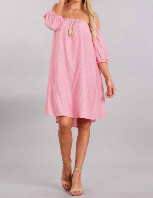 CHRIS & CAROL Stripe Off The Shoulder Dress Pink Large 2