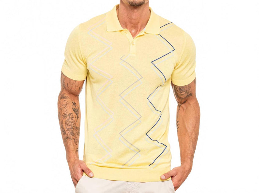 Eight X Zig Zag Knit Polo Yellow 2X 2