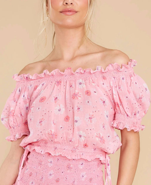 LoveShackFancy Rosalinda Crop Top Pink Small 2