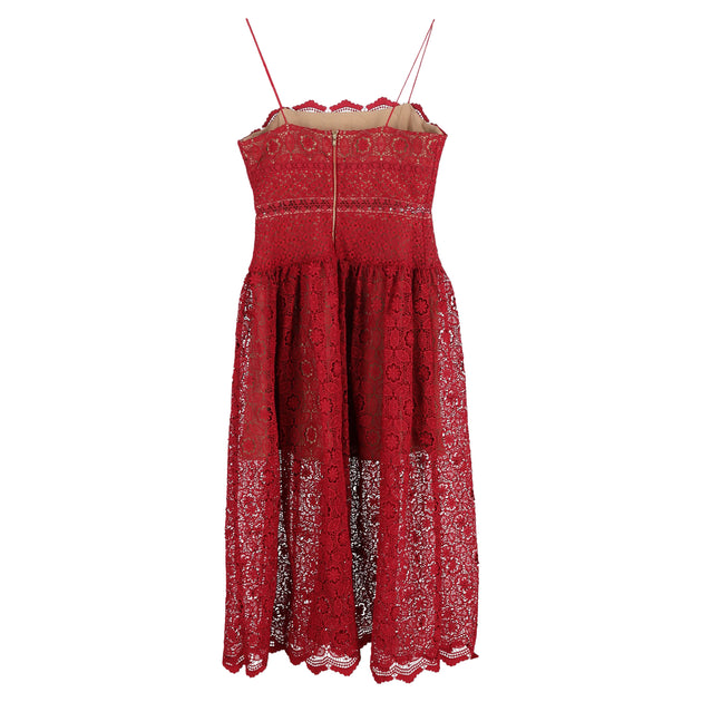 bardot amalia diamante midi dress Self-Portrait Midi Lace Sleeveless Dress In Red Polyester